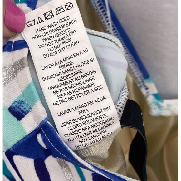 Maxine of Hollywood Swimsuit 16 Multicolor Leaf Print Draped Skirt Front Tie - Picture 9 of 12